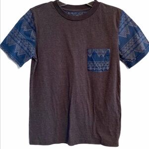 Crown Brown Tee with Blue Aztec Pocket & Sleeves